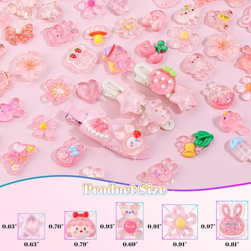 Glitzest 100PCS TINKRSTUFF Pink Slime Charms Jelly Cute Flatback Resin Charms for Slime, Kawaii Random Decoden Charm for Embellishments Phone Junk Case Charms Bulk, Hairpins Scrapbooking Crafting & DIY Decor - Image 2